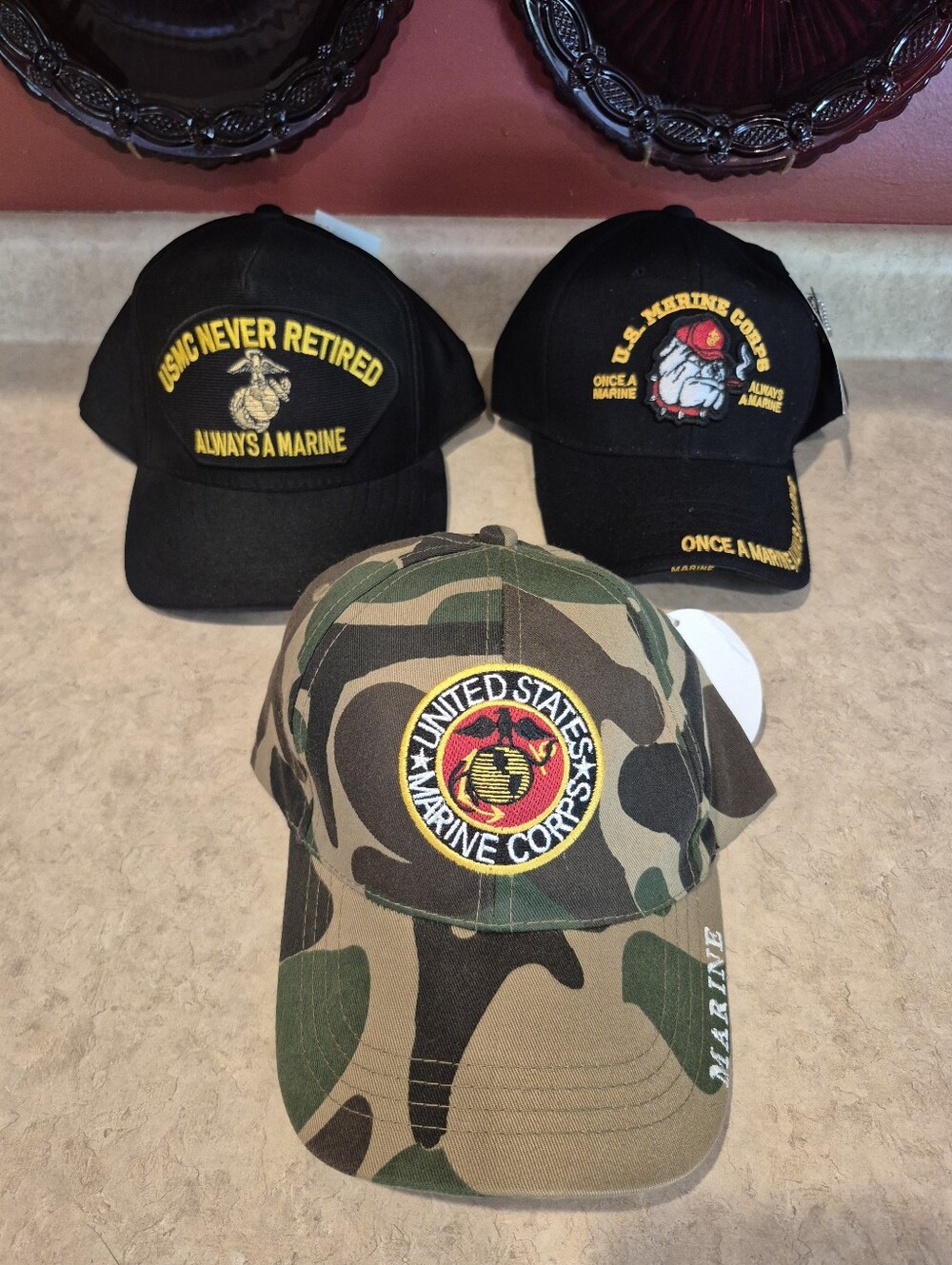 NWT Lot Of 3 United States Marine Corps Baseball Caps, Vintage USMC Hats